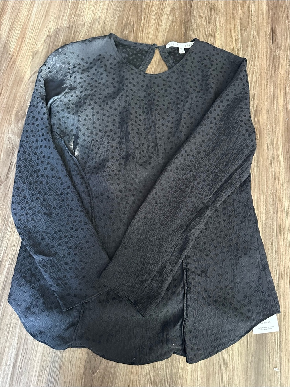 Veronica Beard Black Dot Jacquard Long-Sleeve 100% silk Blouse